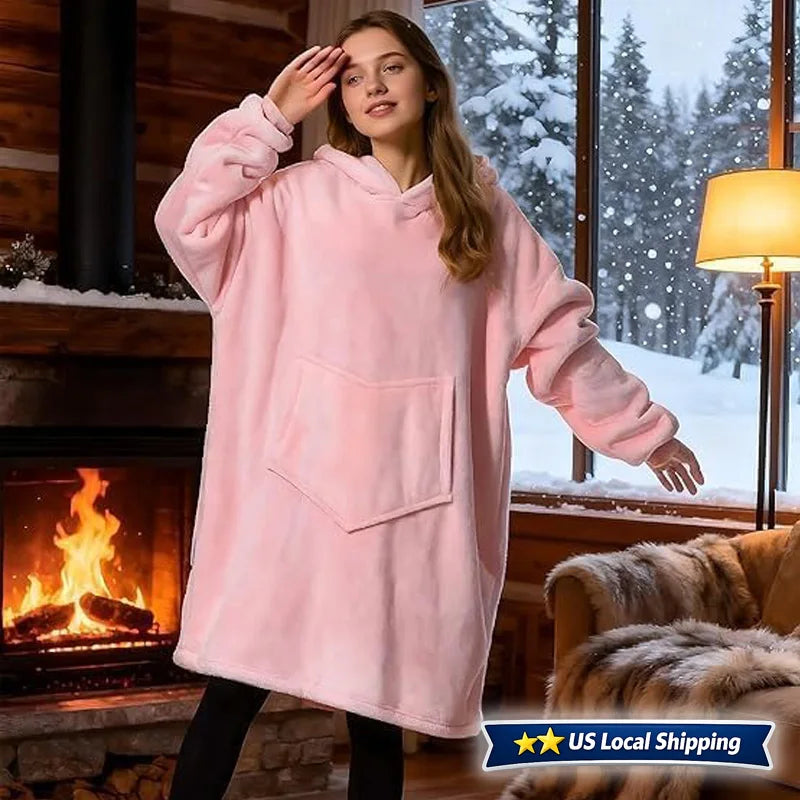 Wearable Blanket Hoodie for Adults Oversized Fleece