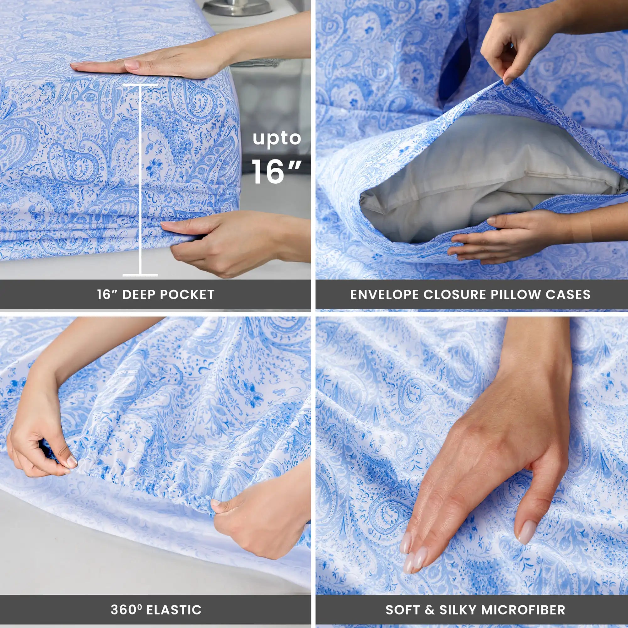Lux Decor 4-Piece Paisley Bed Sheet Set – Soft Brushed Microfiber Sheets with 16" Deep Pockets