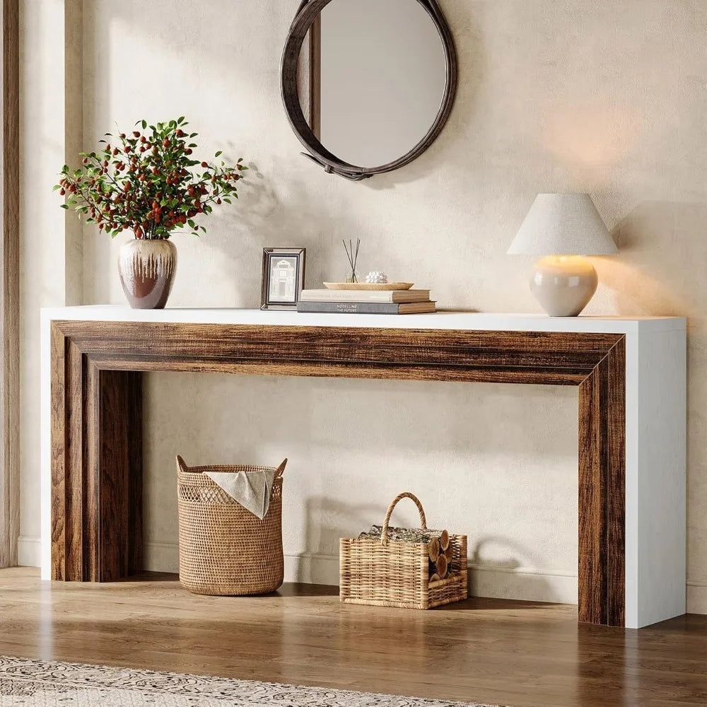 70.9-Inch Long Console Table, Farmhouse Narrow Wooden Sofa Table Behind Sofa