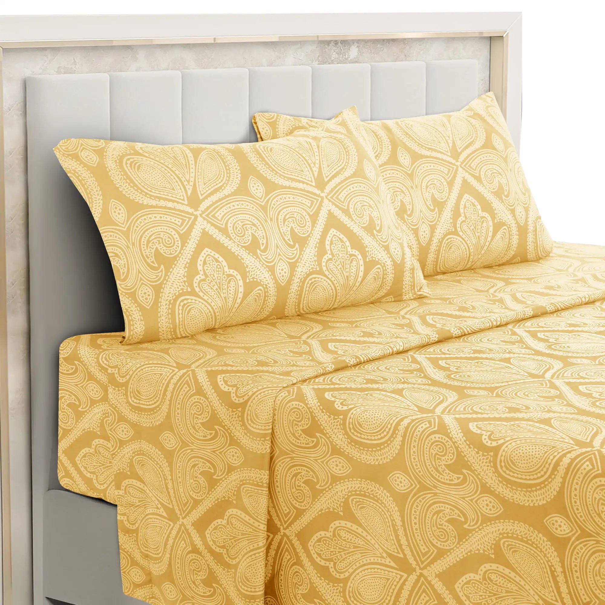 Lux Decor 4-Piece Paisley Bed Sheet Set – Soft Brushed Microfiber Sheets with 16" Deep Pockets