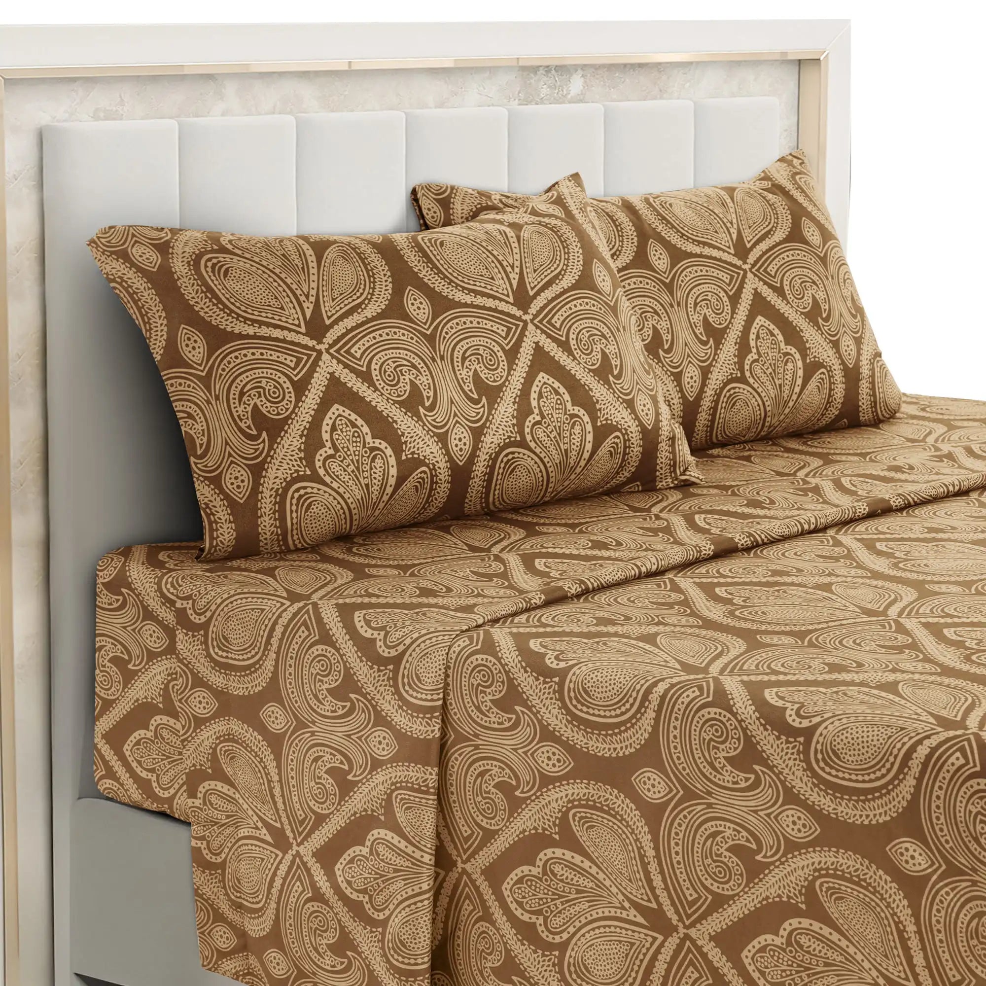 Lux Decor 4-Piece Paisley Bed Sheet Set – Soft Brushed Microfiber Sheets with 16" Deep Pockets