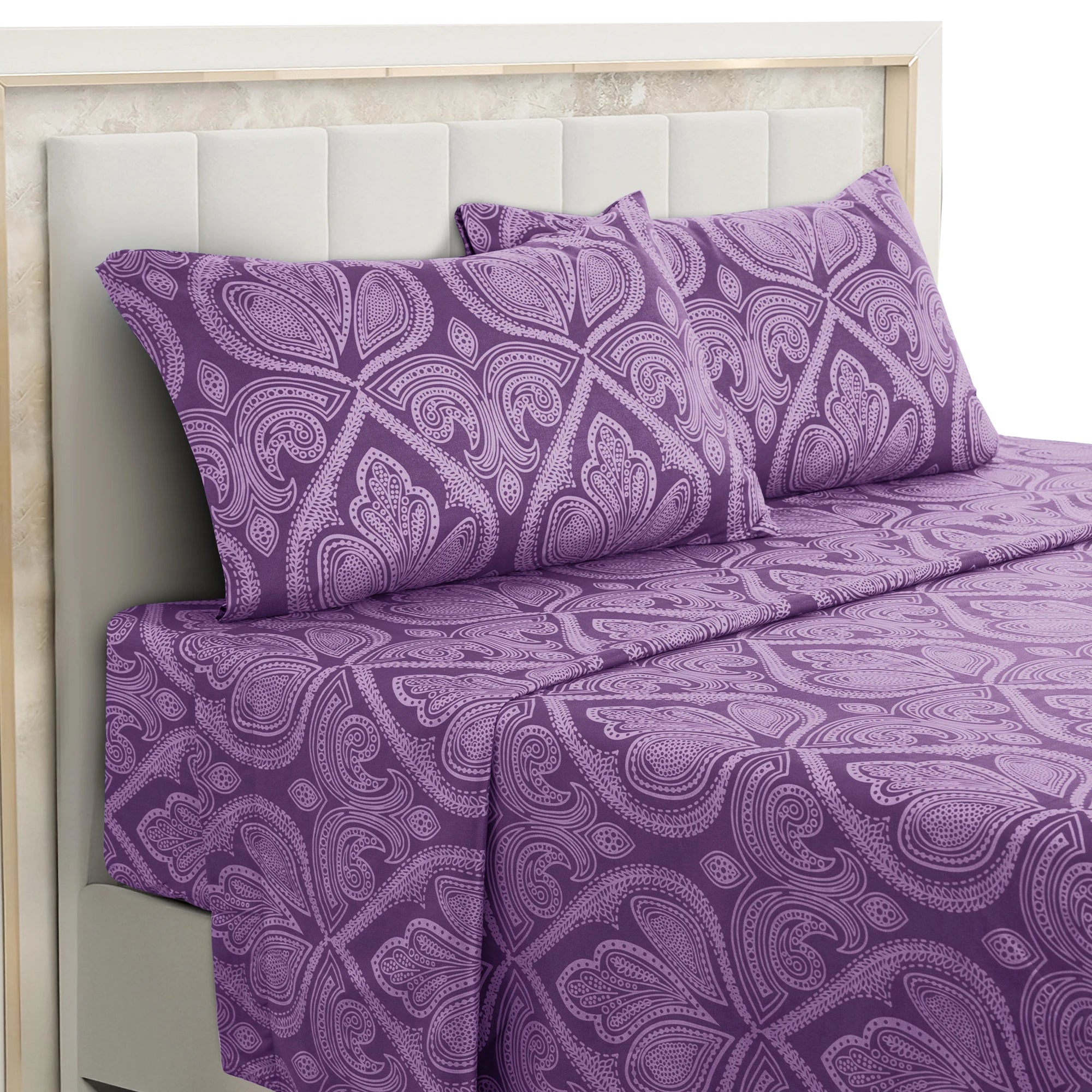 Lux Decor 4-Piece Paisley Bed Sheet Set – Soft Brushed Microfiber Sheets with 16" Deep Pockets