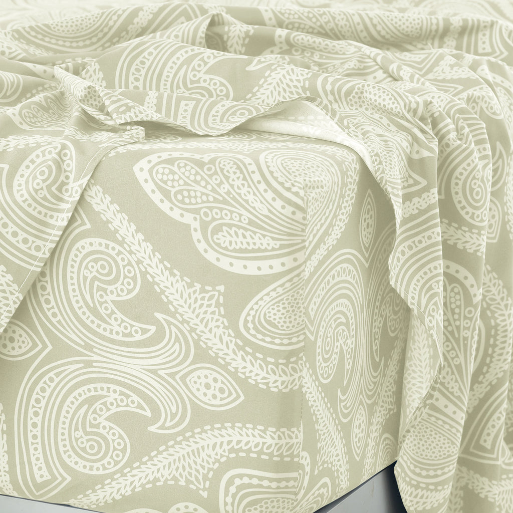 Lux Decor 4-Piece Paisley Bed Sheet Set – Soft Brushed Microfiber Sheets with 16" Deep Pockets