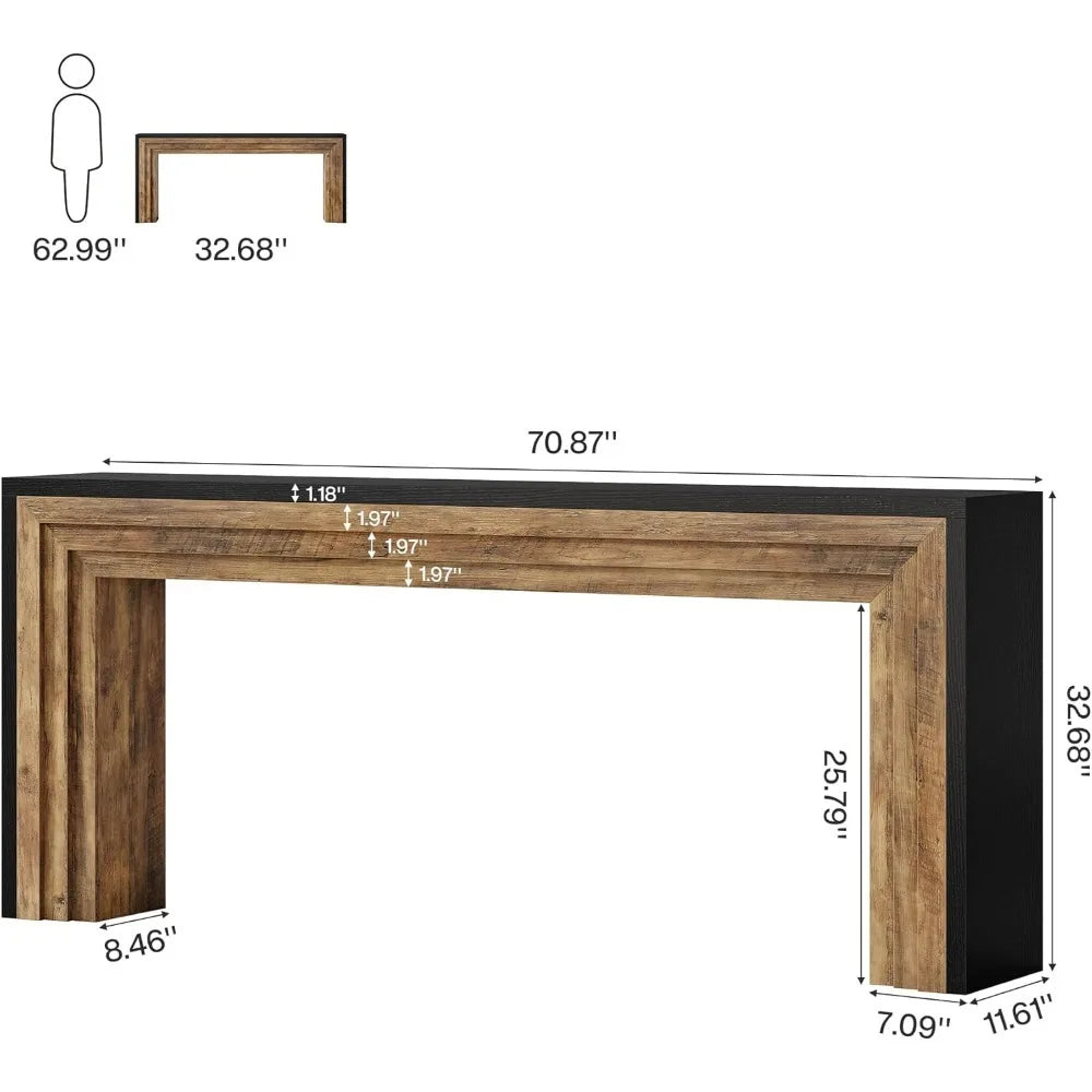 70.9-Inch Long Console Table, Farmhouse Narrow Wooden Sofa Table Behind Sofa