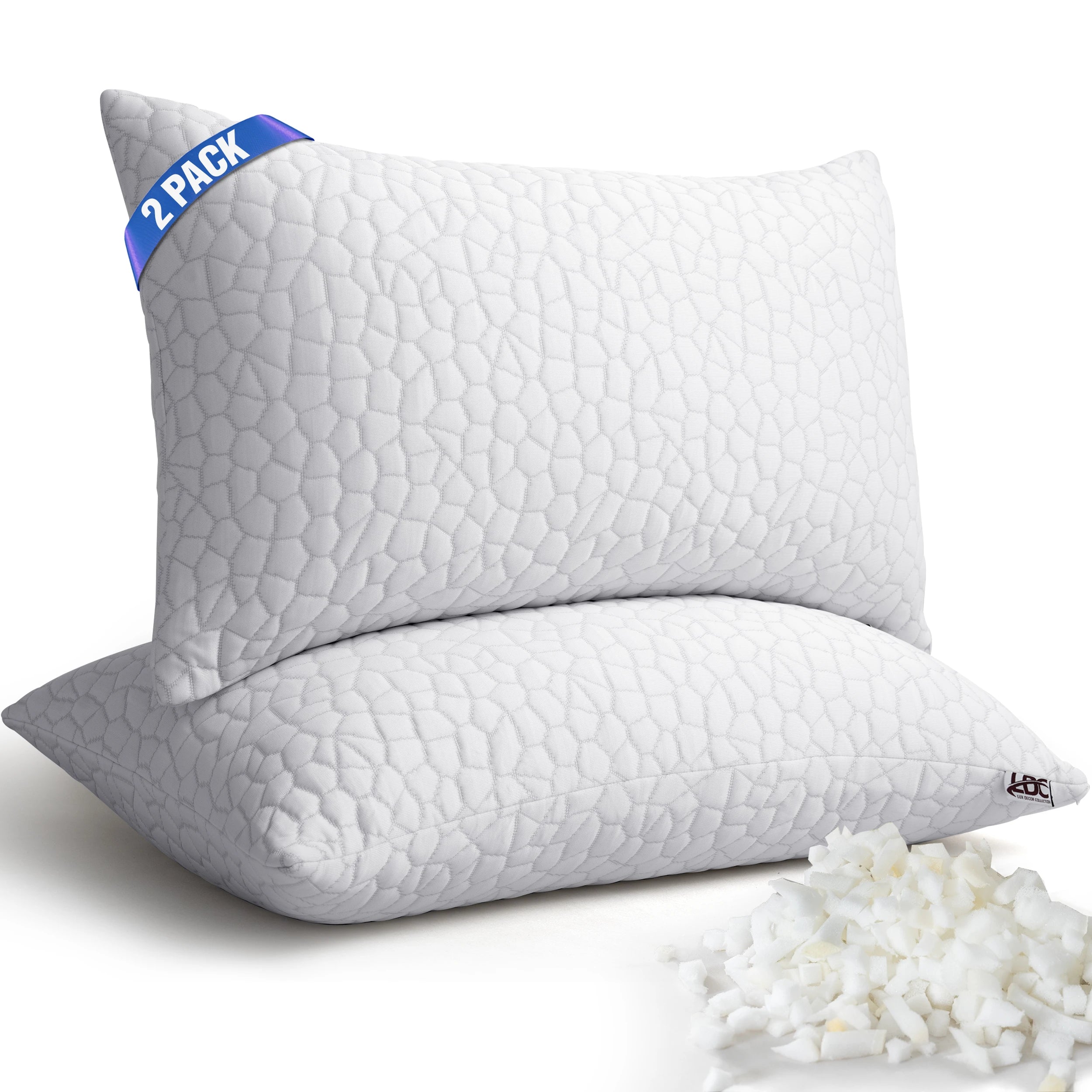 Lux Decor Shredded Memory Foam Pillows 2 Pack with Washable Cover
