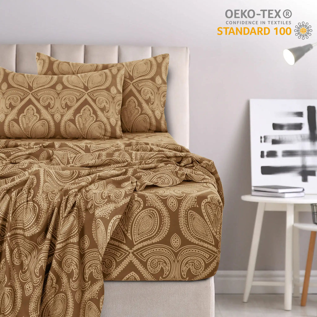 Lux Decor 4-Piece Paisley Bed Sheet Set – Soft Brushed Microfiber Sheets with 16" Deep Pockets
