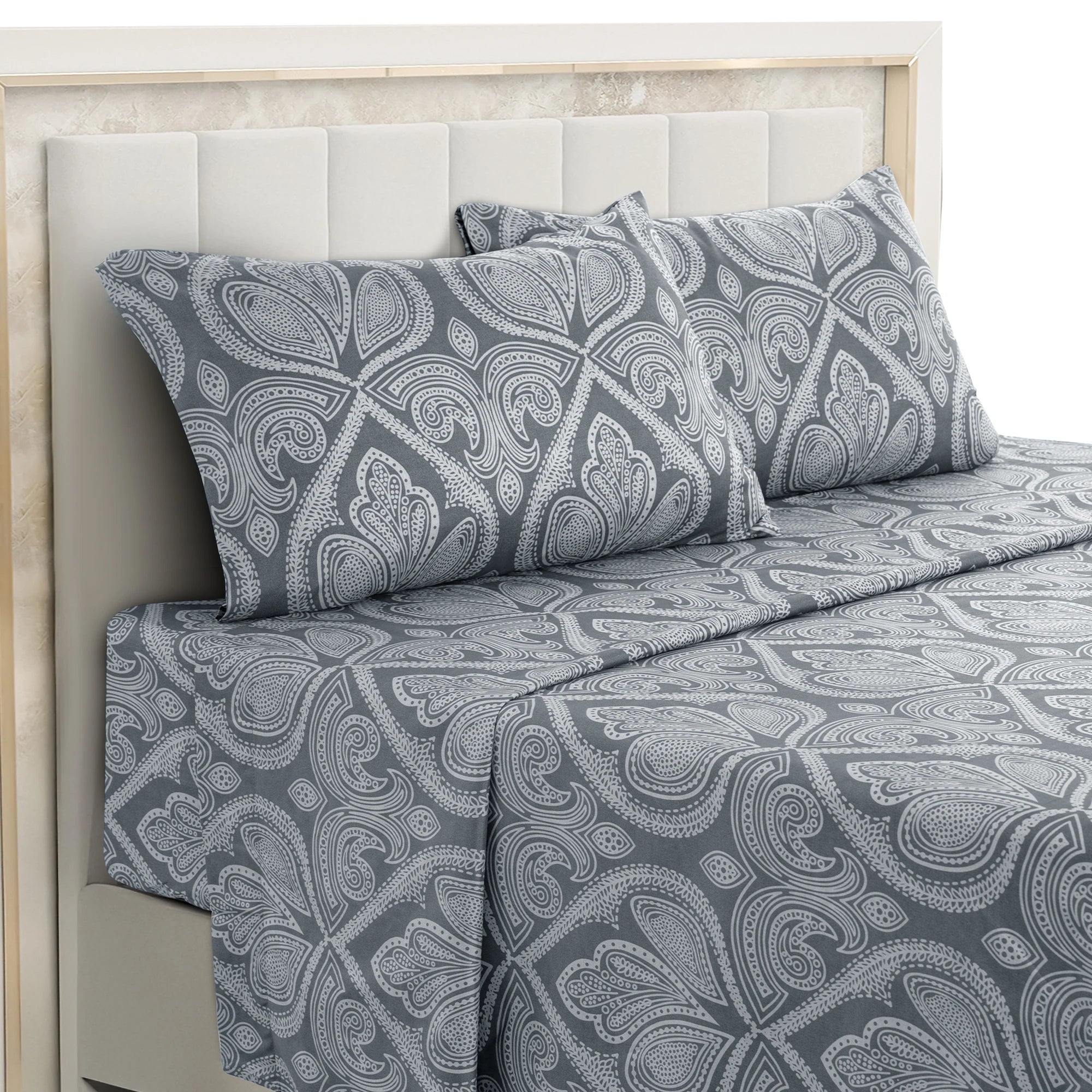 Lux Decor 4-Piece Paisley Bed Sheet Set – Soft Brushed Microfiber Sheets with 16" Deep Pockets