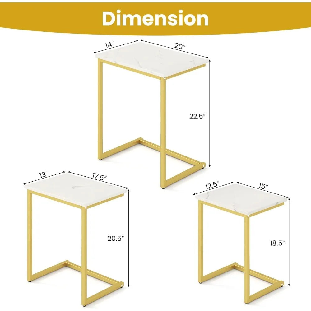 Nesting Coffee Tables Set of 3, Rectangular Nesting Center Table with Faux Marble Top & Metal