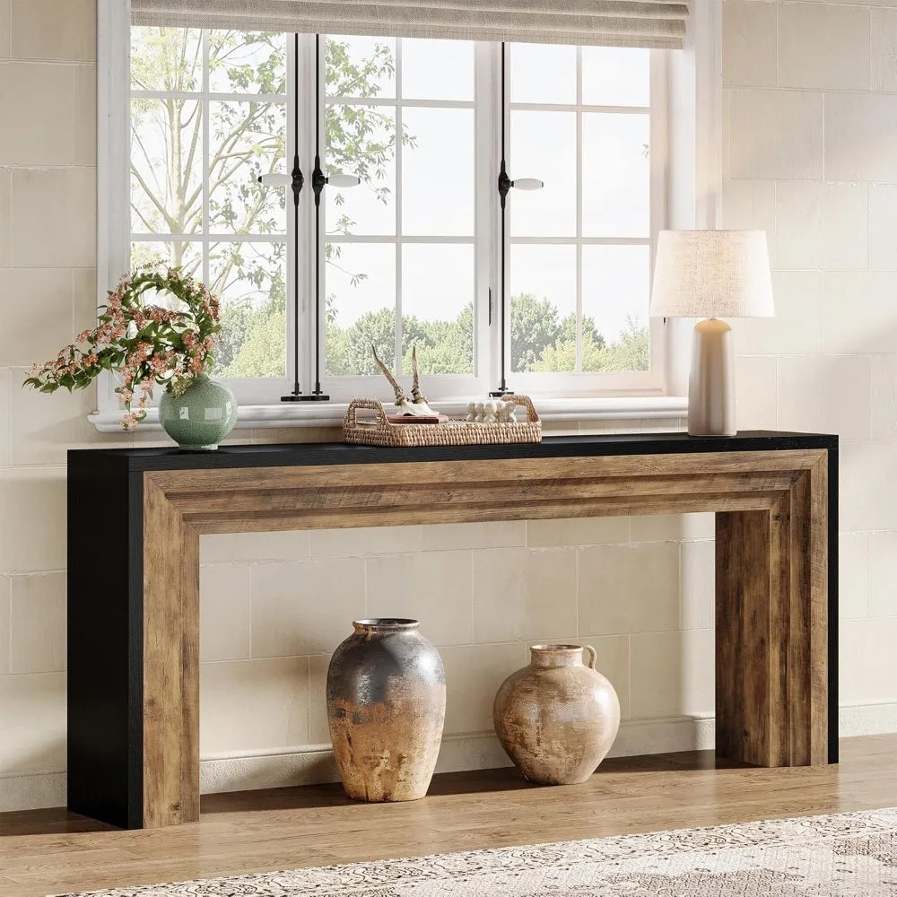 70.9-Inch Long Console Table, Farmhouse Narrow Wooden Sofa Table Behind Sofa