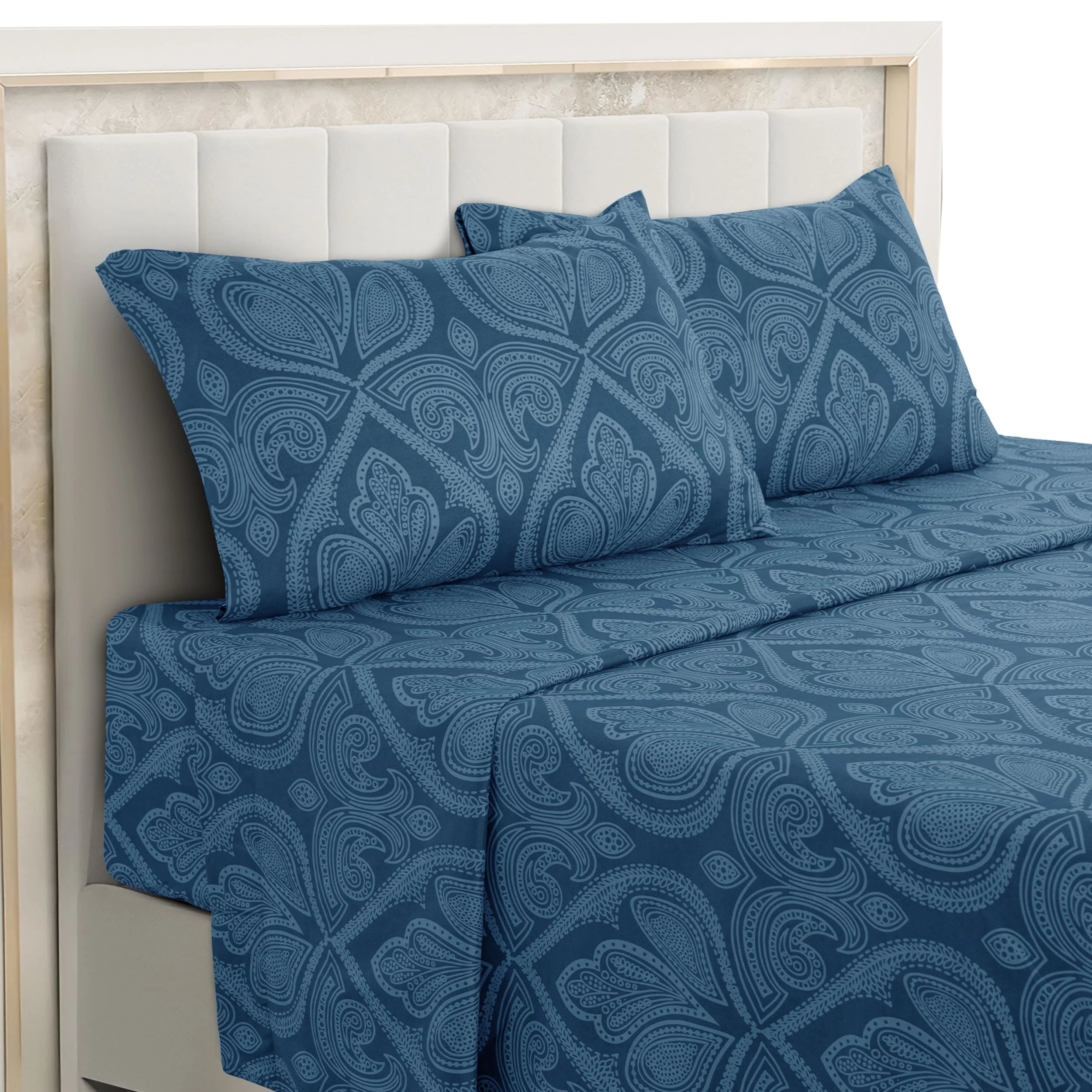 Lux Decor 4-Piece Paisley Bed Sheet Set – Soft Brushed Microfiber Sheets with 16" Deep Pockets