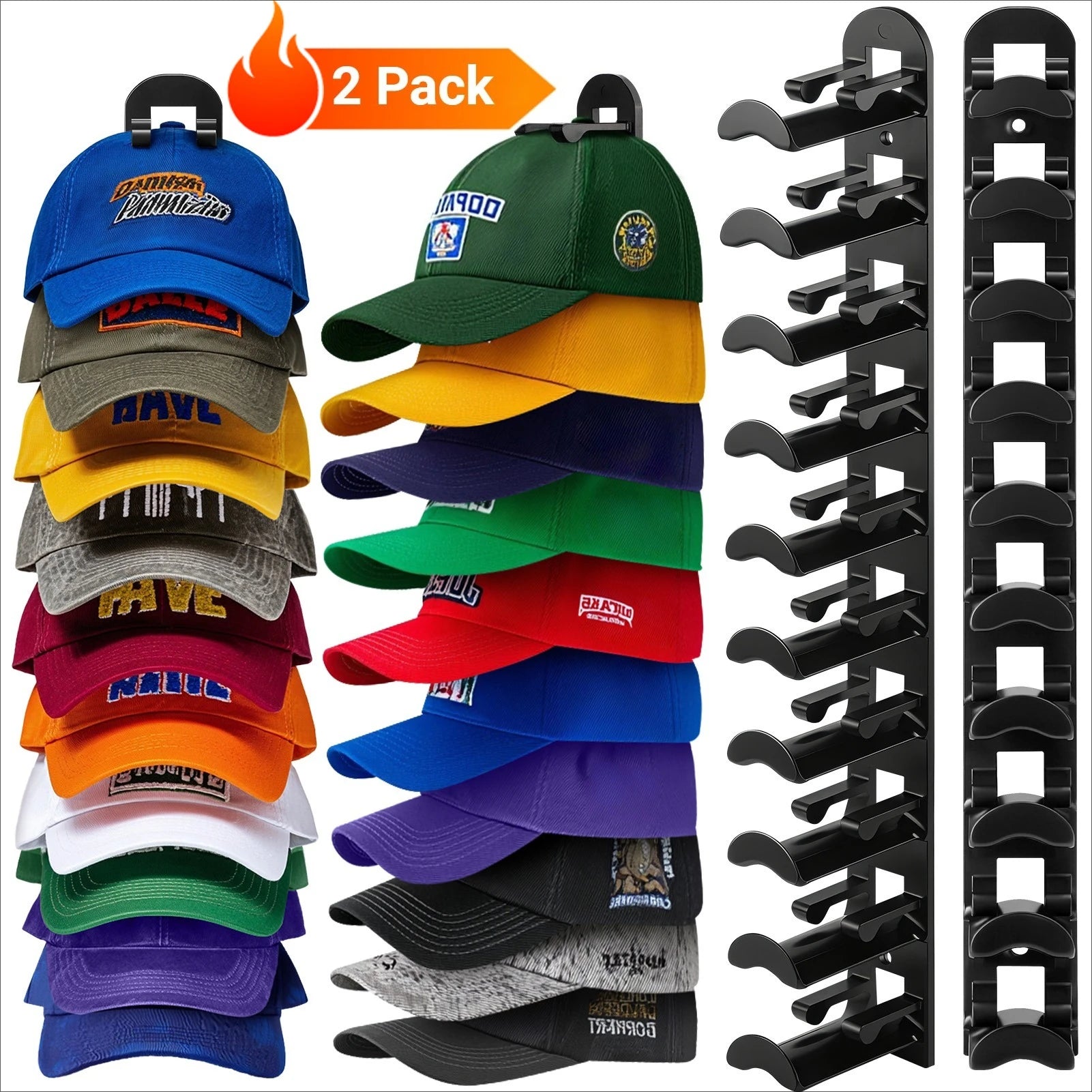 Hat Racks for Baseball Caps, Versatile Adhesive or Wall-Drilled Mounting Hat Rack for Wall
