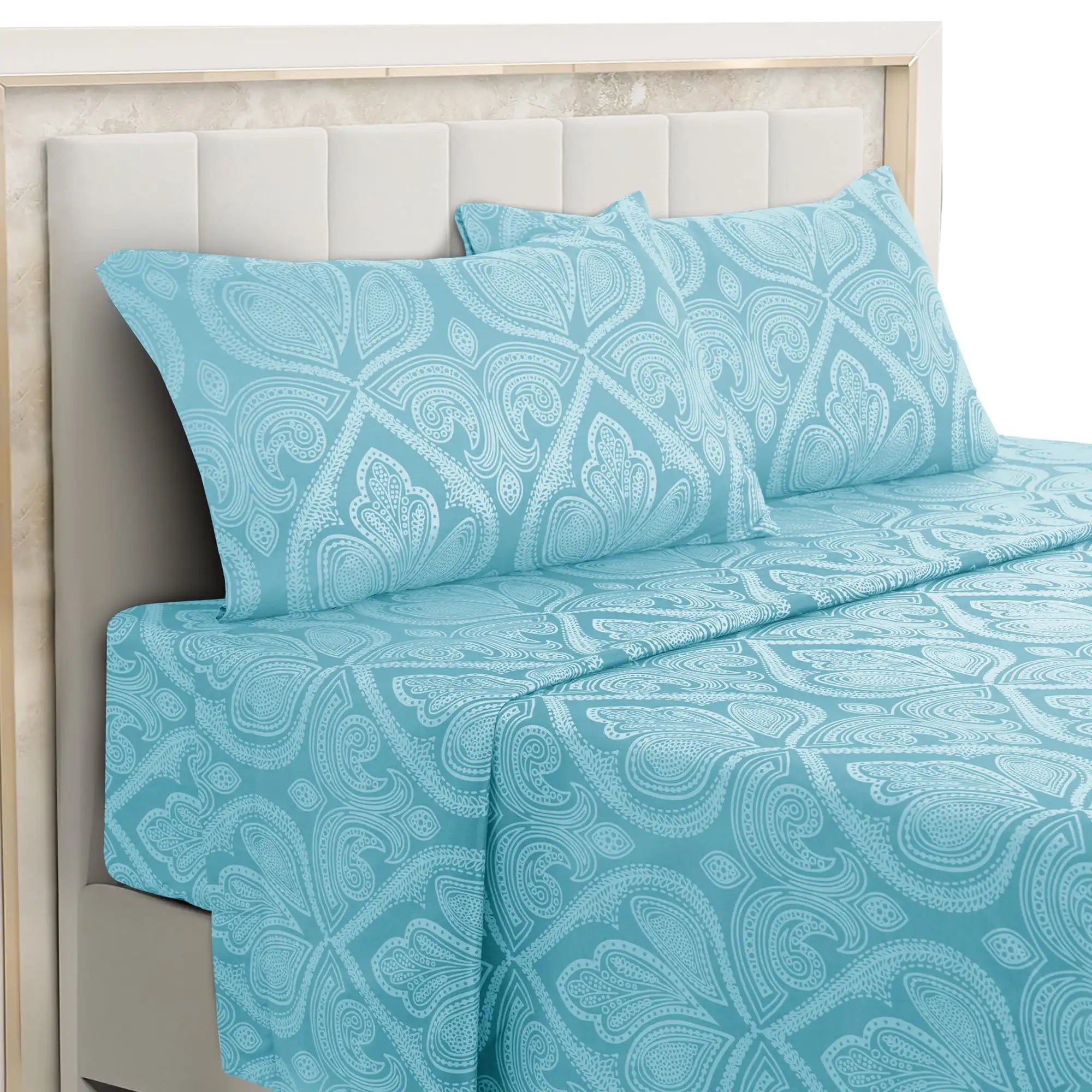Lux Decor 4-Piece Paisley Bed Sheet Set – Soft Brushed Microfiber Sheets with 16" Deep Pockets