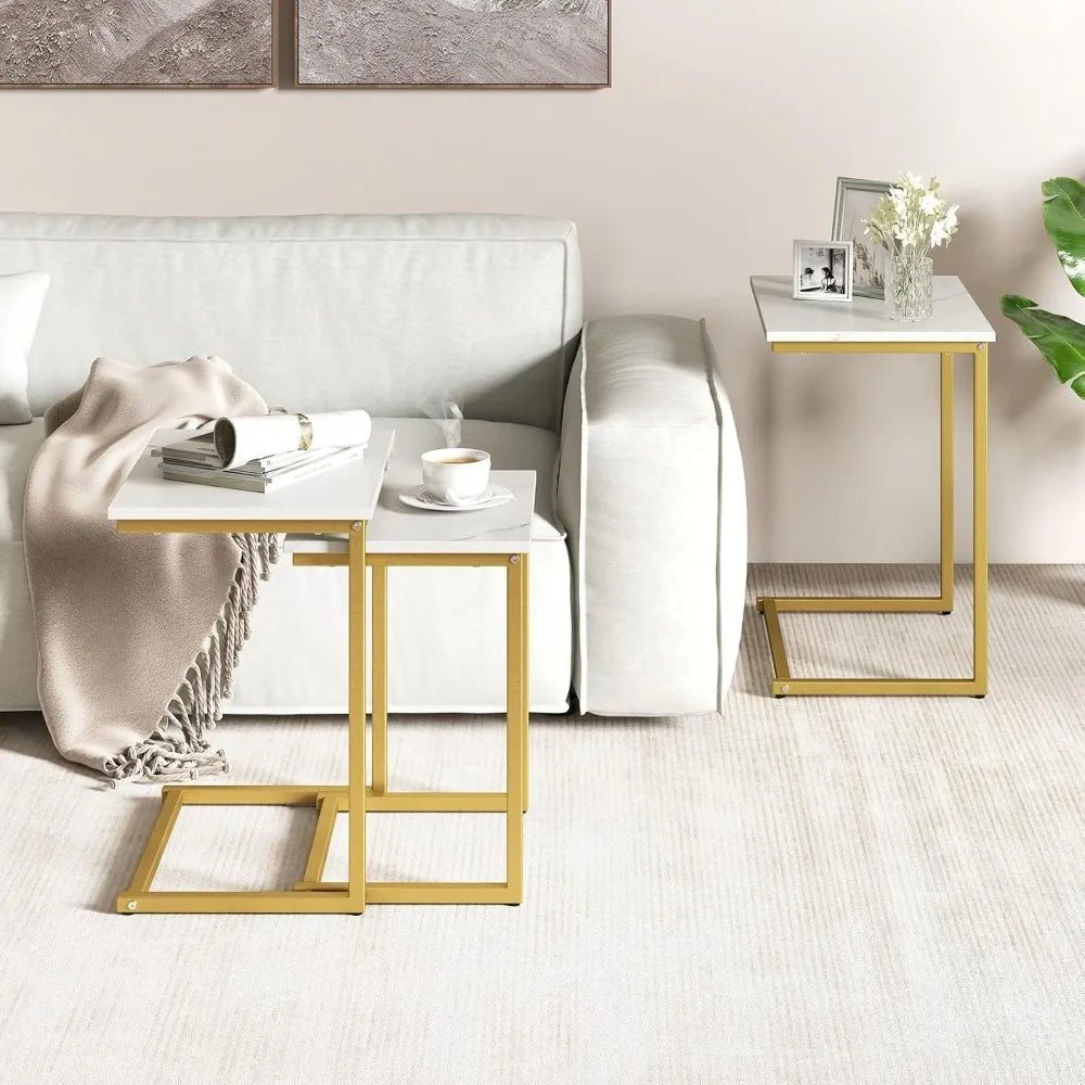 Nesting Coffee Tables Set of 3, Rectangular Nesting Center Table with Faux Marble Top & Metal