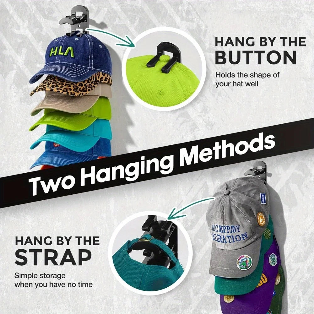 Hat Racks for Baseball Caps, Versatile Adhesive or Wall-Drilled Mounting Hat Rack for Wall