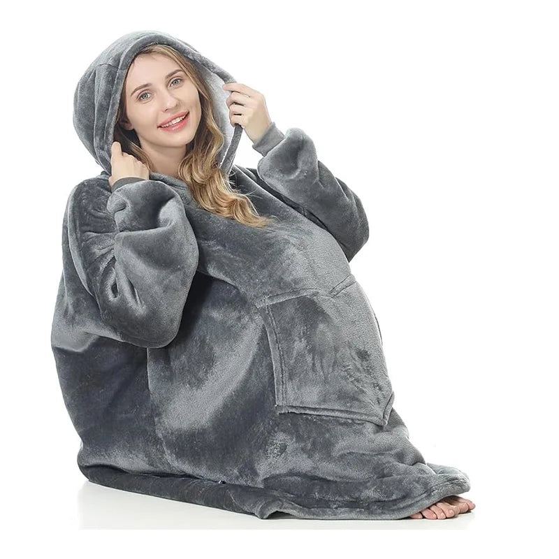 Wearable Blanket Hoodie for Adults Oversized Fleece