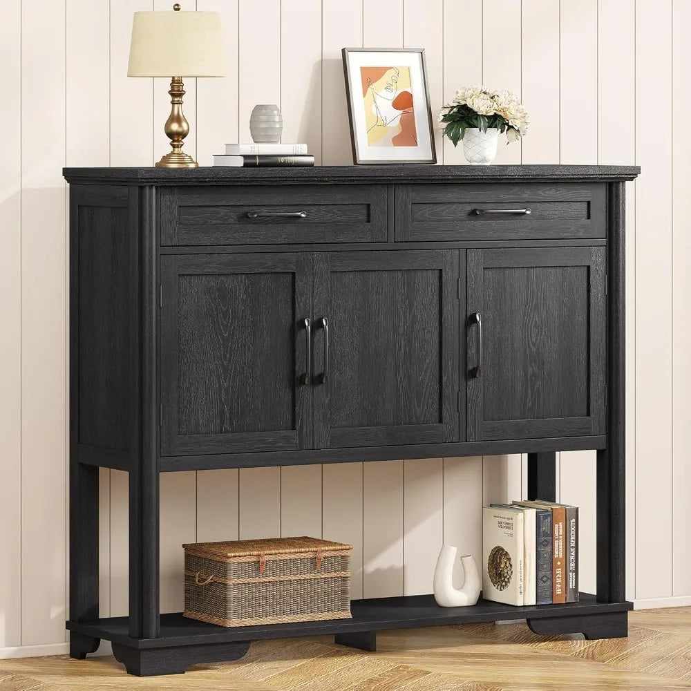 47.2 Inches Entry Table with Storage, Farmhouse Buffet Cabinet w/2 Drawers and 3 Doors, Open Storage Shelf, Adjustable Shelves