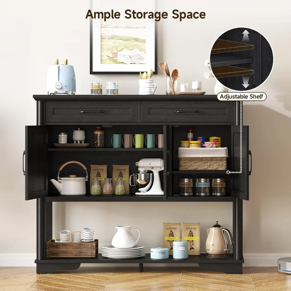 47.2 Inches Entry Table with Storage, Farmhouse Buffet Cabinet w/2 Drawers and 3 Doors, Open Storage Shelf, Adjustable Shelves