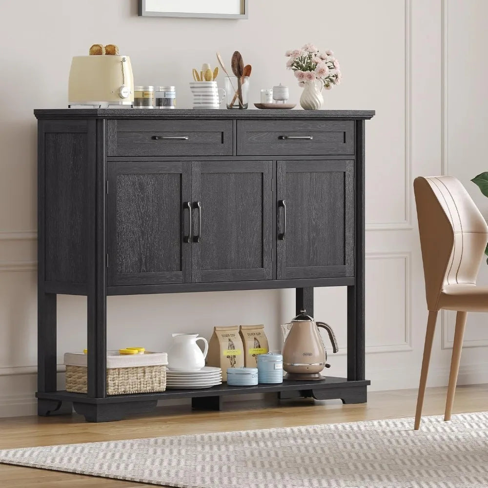 47.2 Inches Entry Table with Storage, Farmhouse Buffet Cabinet w/2 Drawers and 3 Doors, Open Storage Shelf, Adjustable Shelves