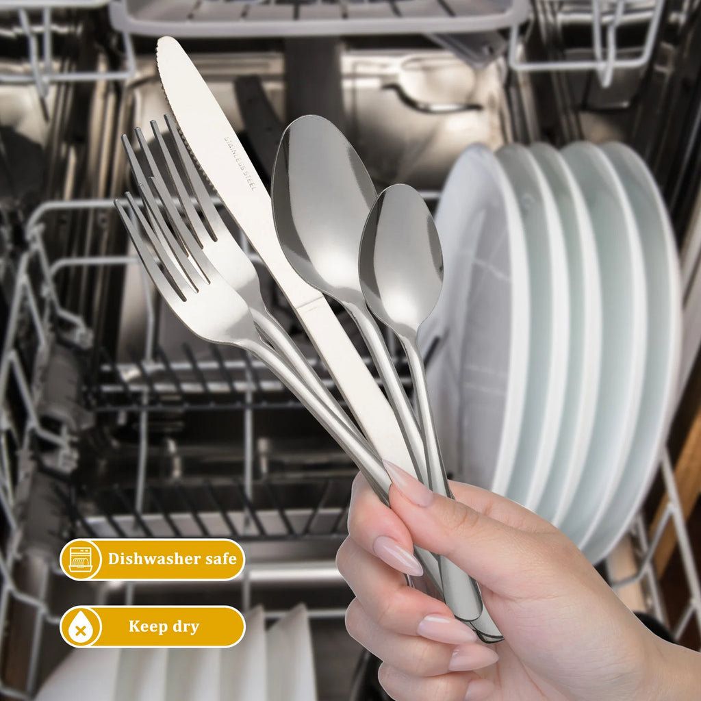 60Pcs Stainless Steel Flatware Set For 12 With Dinner Forks Salad Forks Spoons and Knives Dishwasher Safe