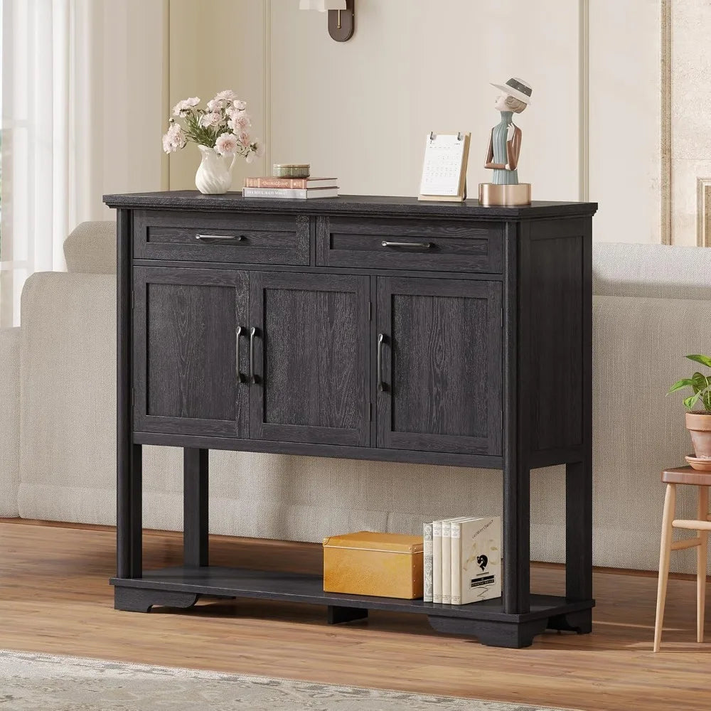 47.2 Inches Entry Table with Storage, Farmhouse Buffet Cabinet w/2 Drawers and 3 Doors, Open Storage Shelf, Adjustable Shelves