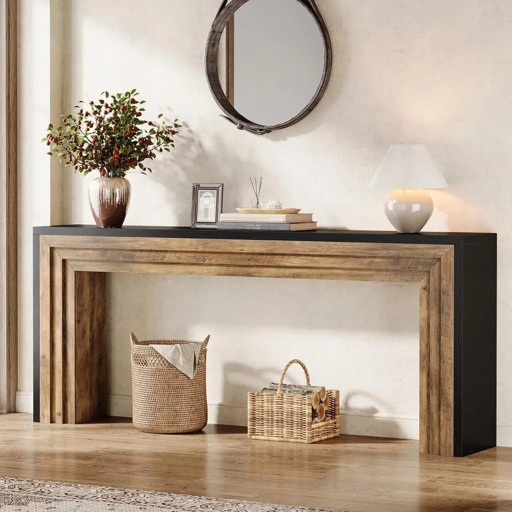70.9-Inch Long Console Table, Farmhouse Narrow Wooden Sofa Table Behind Sofa