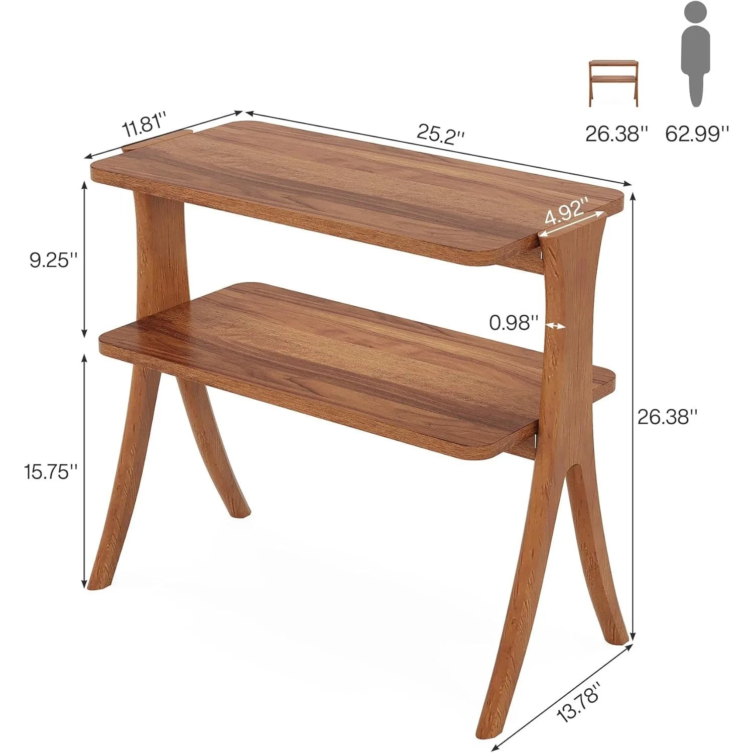 Side Table for Living Room, Farmhouse End Table with 2-Tier Storage Shelf