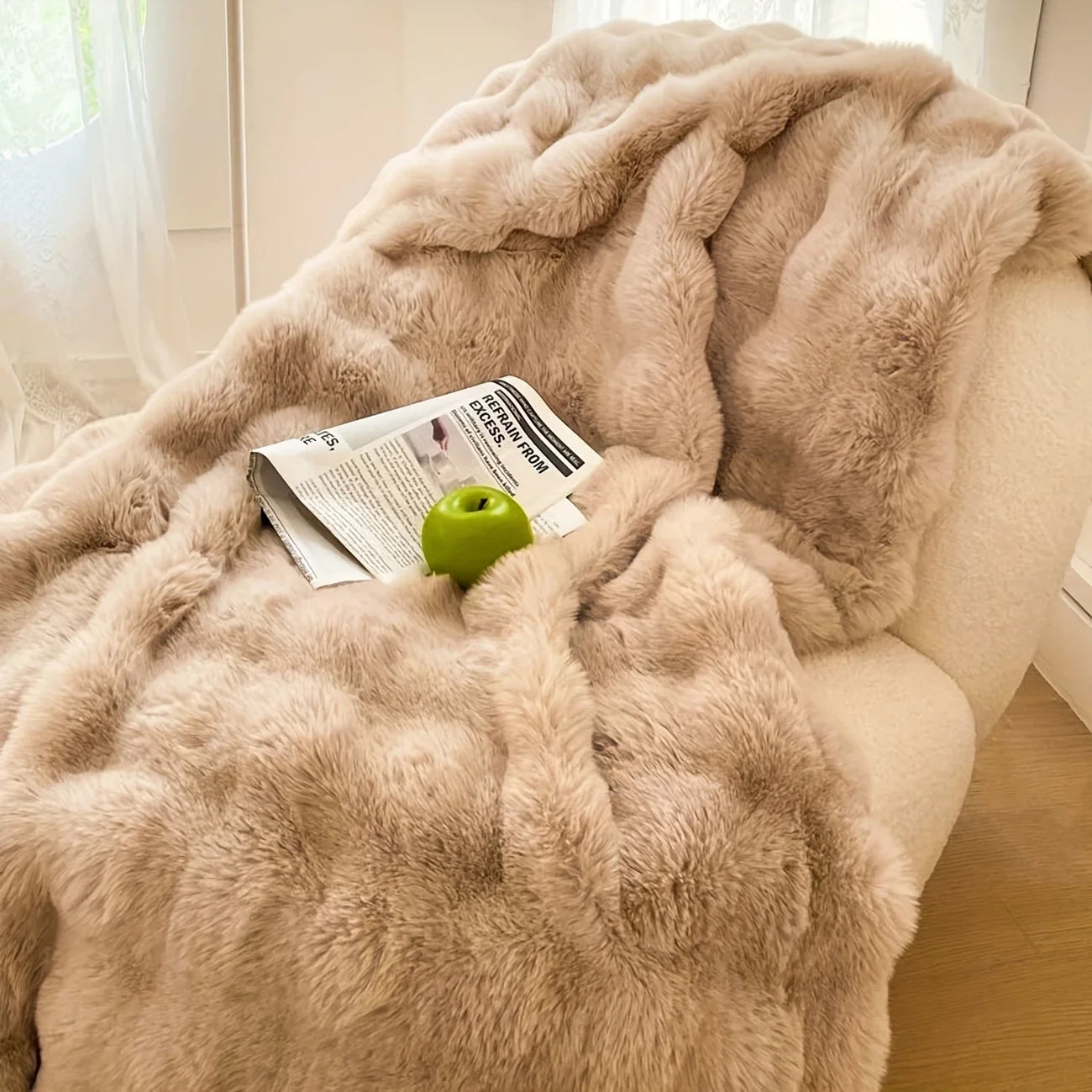 Soft, Warm, 1pc Cozy Faux Rabbit Fleece Blanket