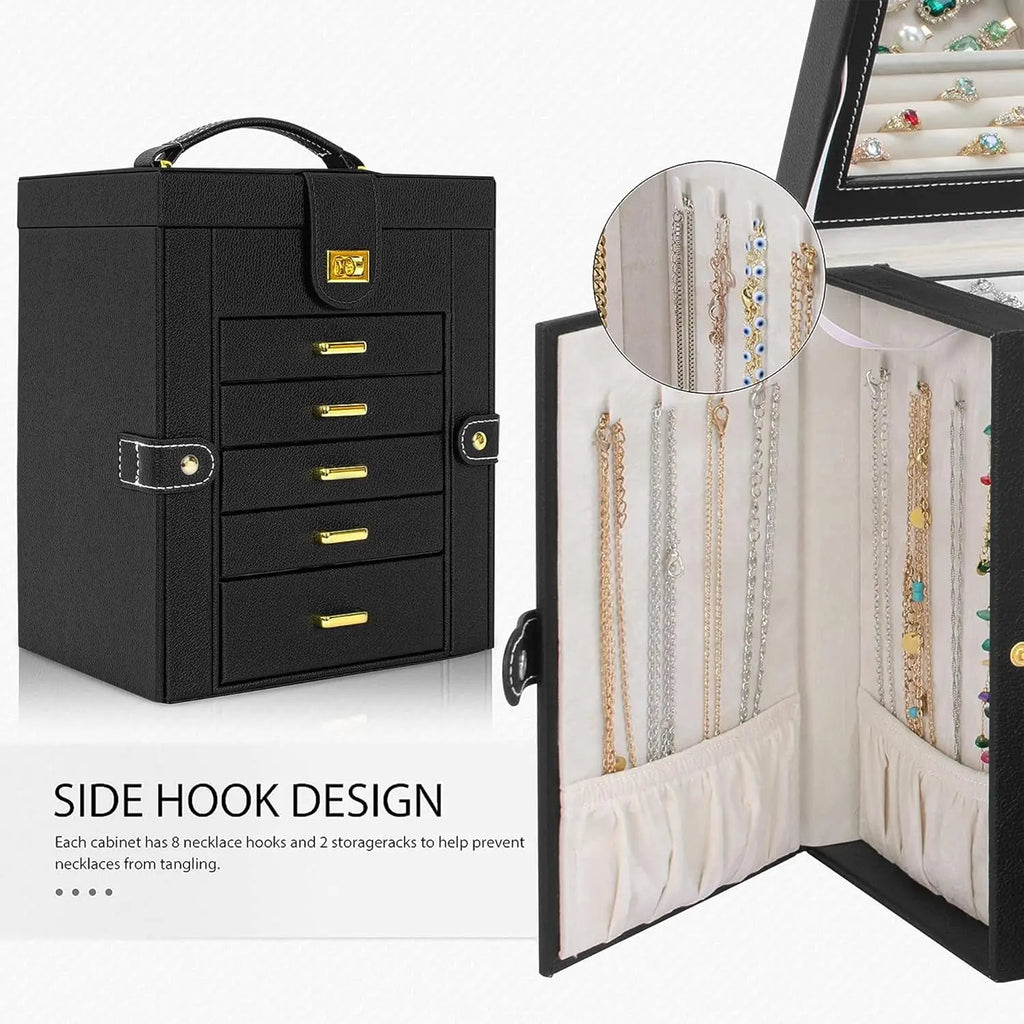 Leather Jewelry Box Organizer with Mirror for Women