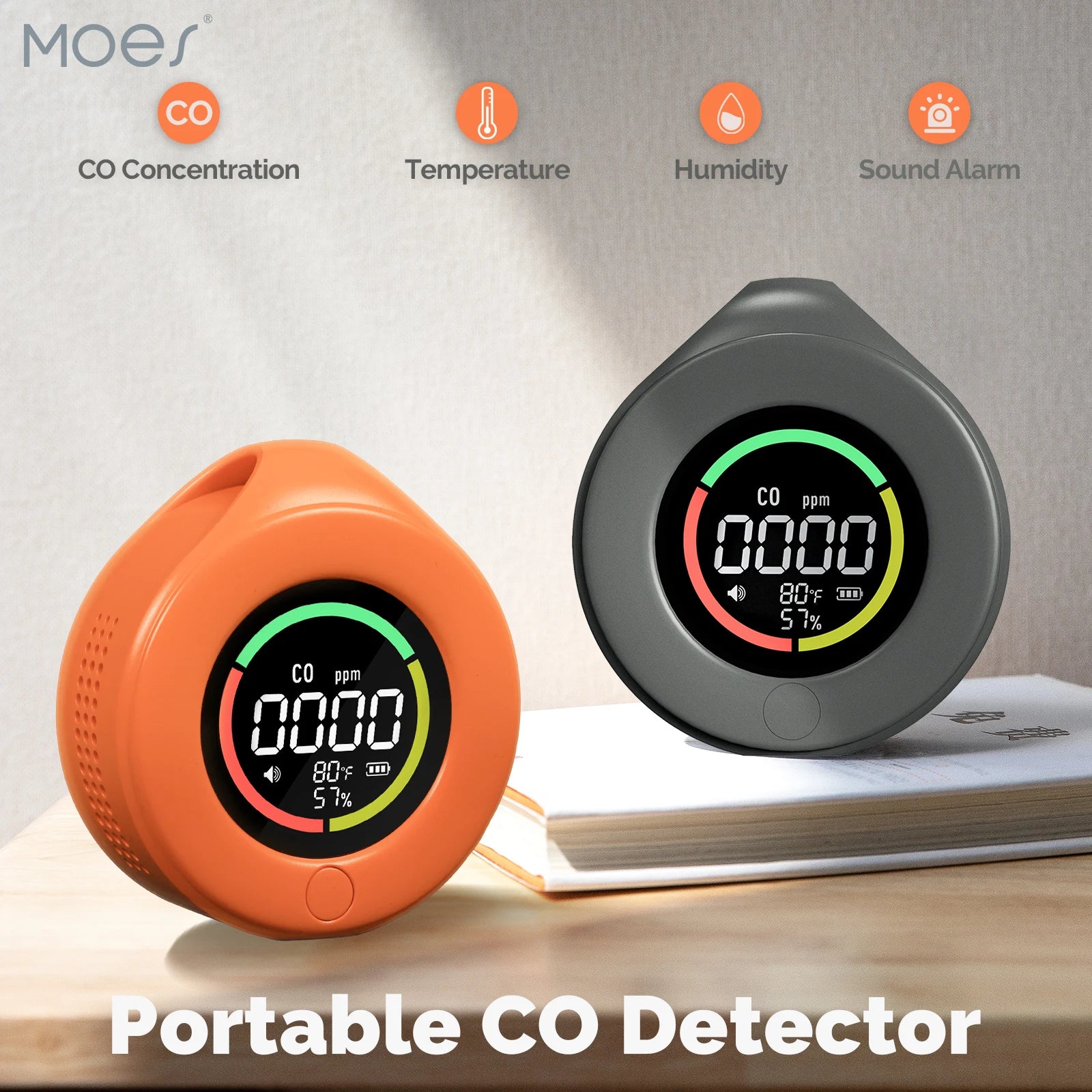 Mini Carbon Monoxide Detector Travel 3-in-1 Portable Temp/Humi/ 120 Hour Standby Chargeable