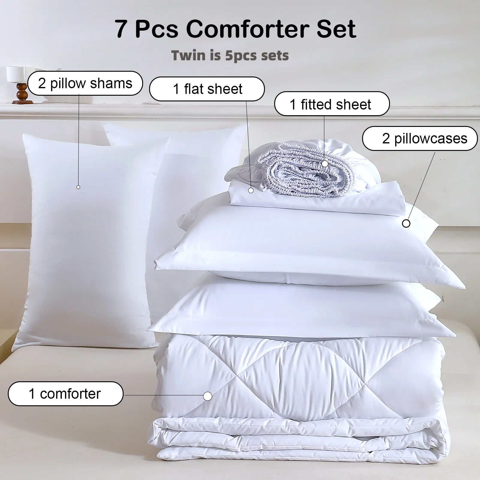 5pcs/7pcs Twin Full Queen King Bedding Sets Home Decor Comforter Flat Sheet Fitted