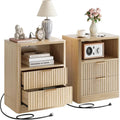 Fluted Night Stand Set of 2, Modern Nightstand