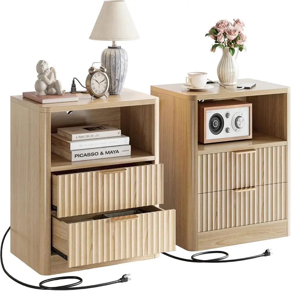 Fluted Night Stand Set of 2, Modern Nightstand