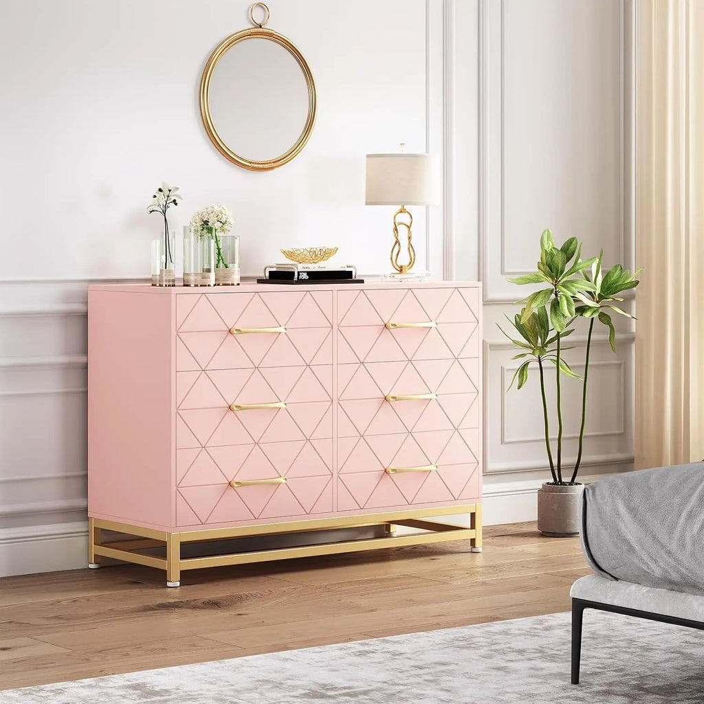 Modern Elegant 6 Drawer Dresser with Gold Handles