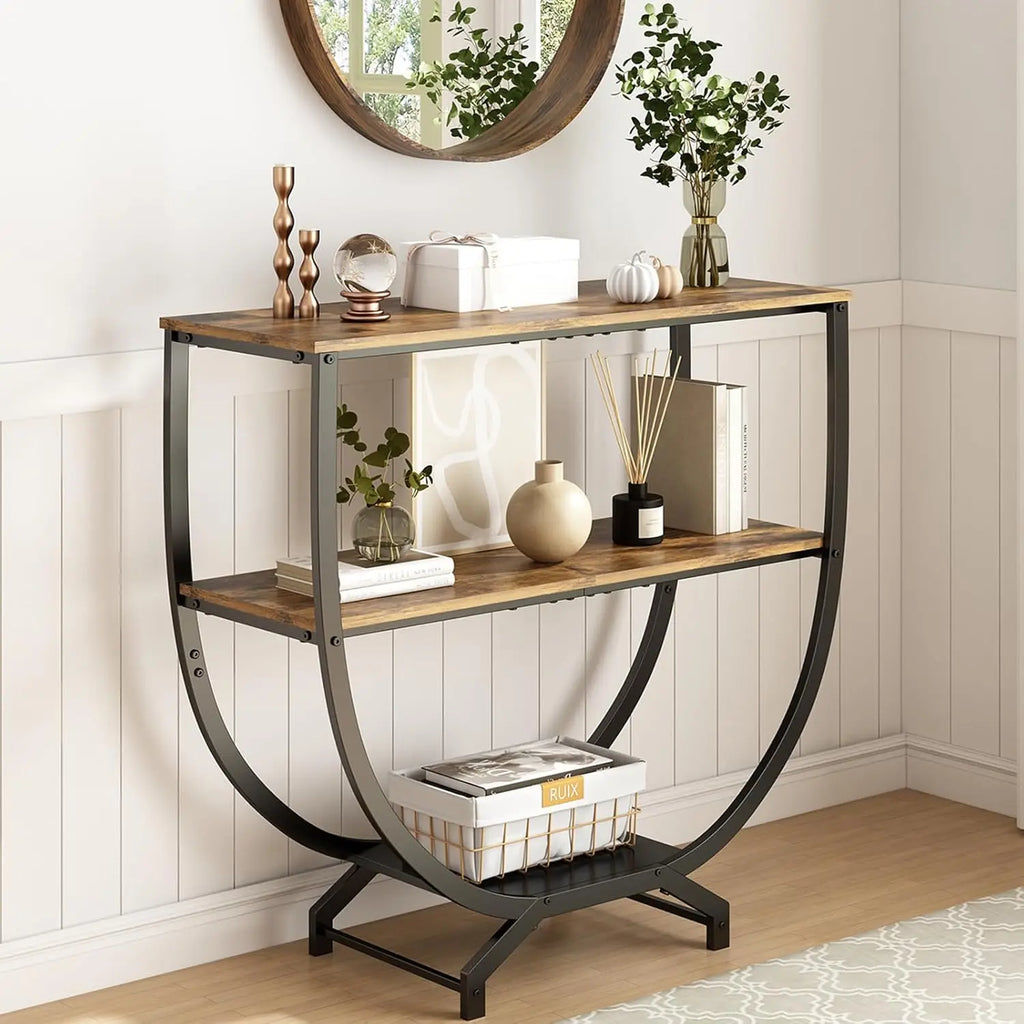 3-Tier Industrial Console Table with Storage, 30" Height Entryway Sofa Table