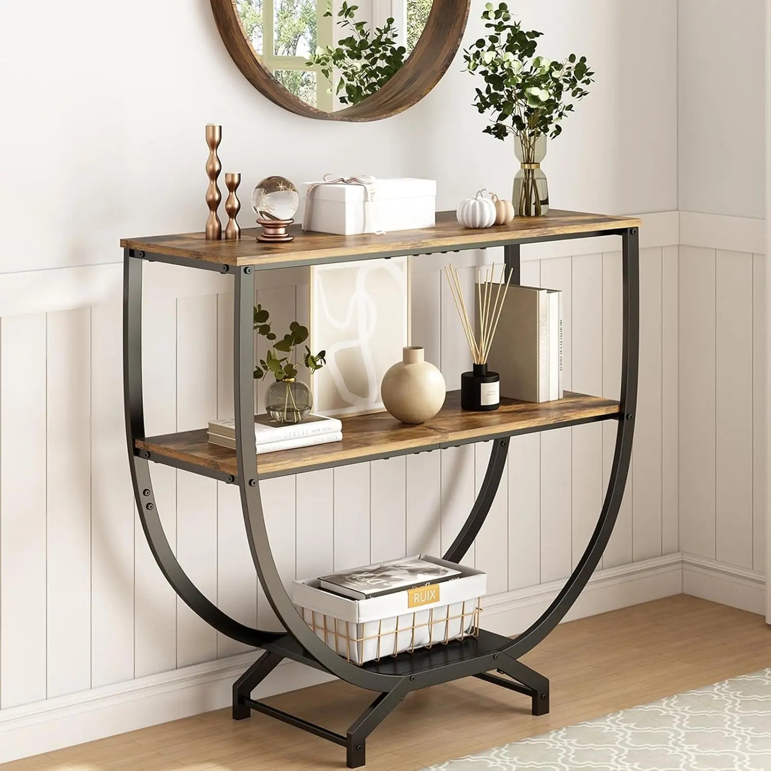 3-Tier Industrial Console Table with Storage, 30" Height Entryway Sofa Table