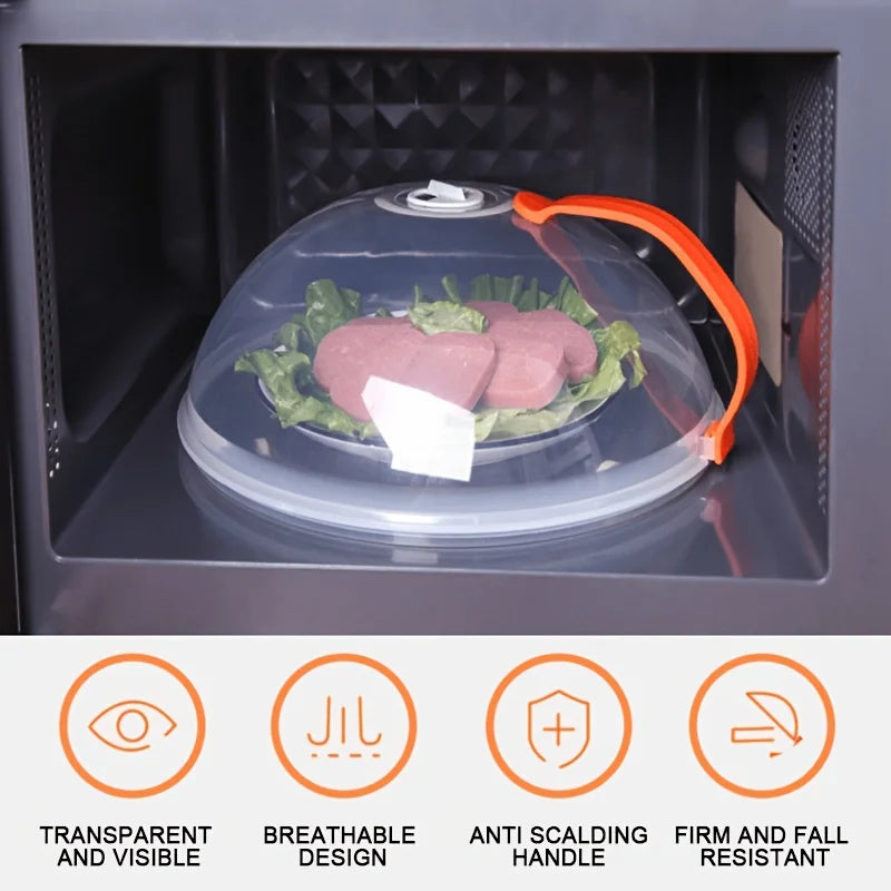 1pc Microwave Food Cover - Splash Proof With Steam Vents & Handle Easy Grip