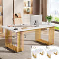 Tribesigns Modern Office Desk, 70.9" Wooden Computer Desk,Executive Desk with Gold Metal Legs