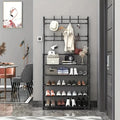A clothes hanger and shoe rack at the entrance of home