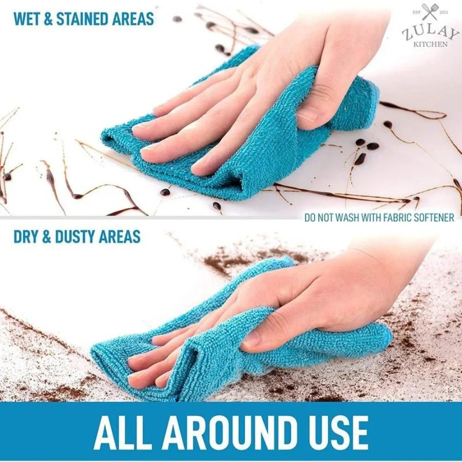10-Pack Microfiber Cleaning Cloths, Highly Absorbent & Lint-Free for Kitchen Car Glass, Reusable & Machine Washable, Streak-Free