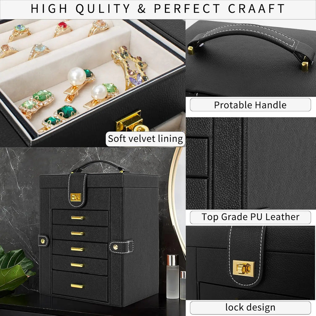 Leather Jewelry Box Organizer with Mirror for Women