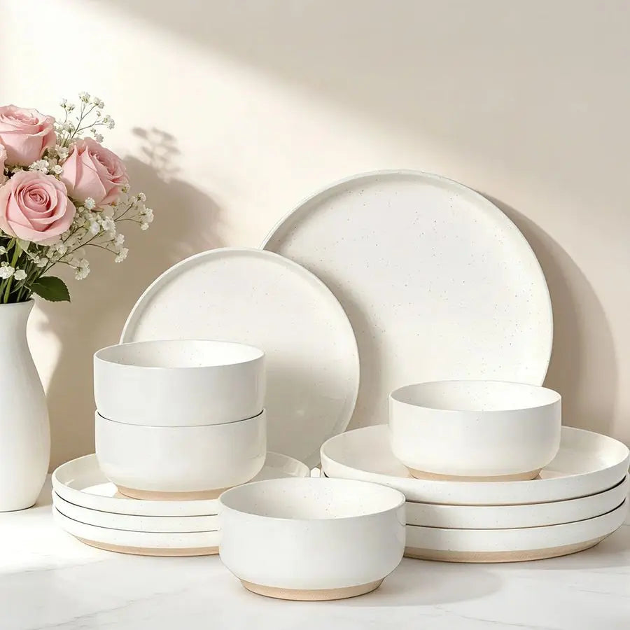 and Bowls Sets, Dinnerware Sets for 4, 12 Pieces Scratch Resistant Dishware Dishes Set, Ceramic Kitchen Dinner Set, Porcelain am