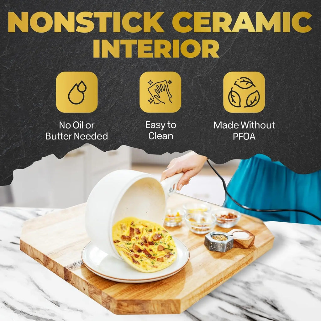 2.5L Electric Hot Pot with Lid & Steamer, Ceramic Cooker