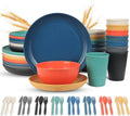 56-Piece Unbreakable Wheat Straw Dinnerware Set, Dishwasher & Microwave Safe for Apartment Essentials and Outdoor Camping