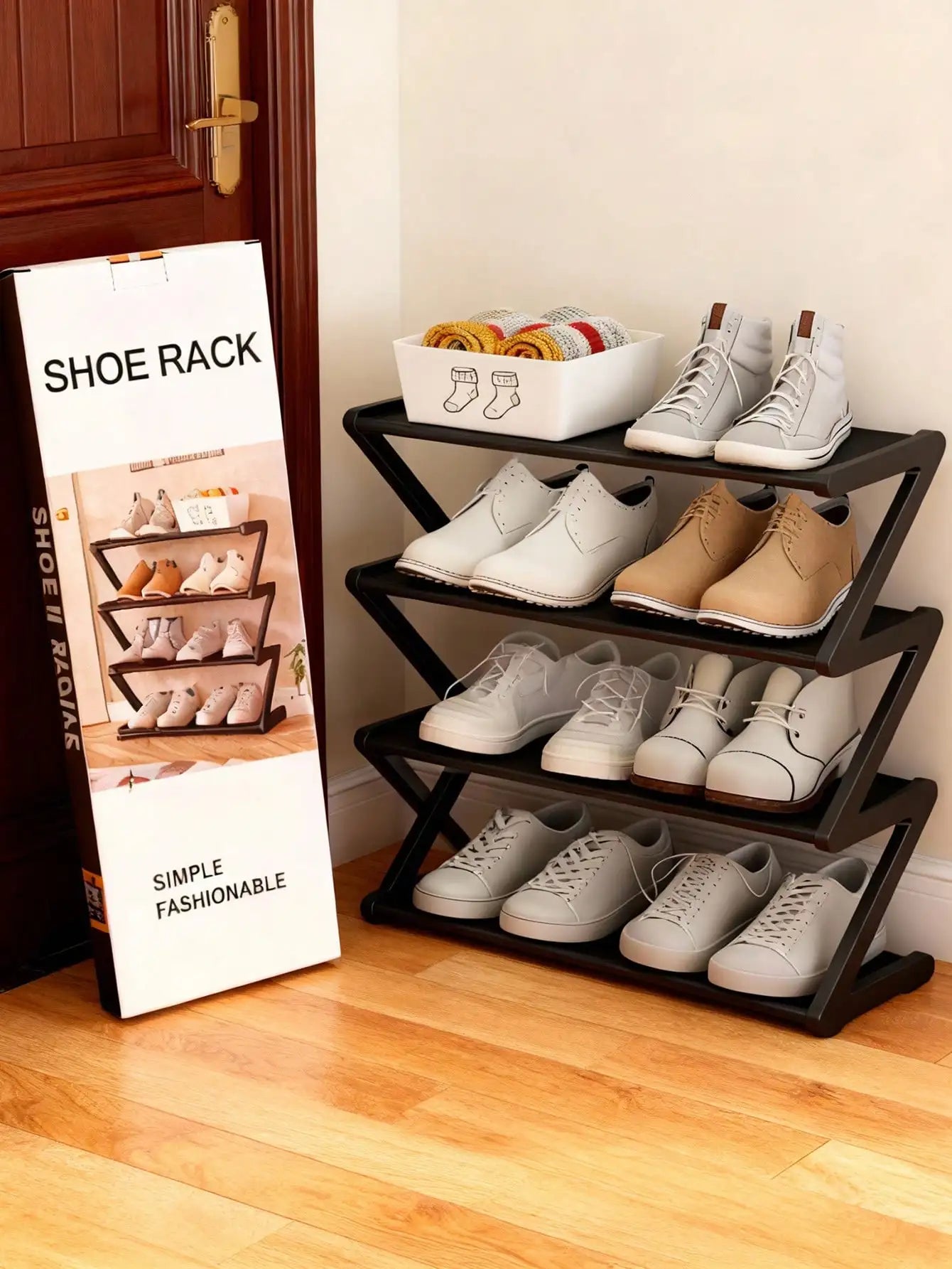 Large Z-shaped Pink Plastic Shoe Rack