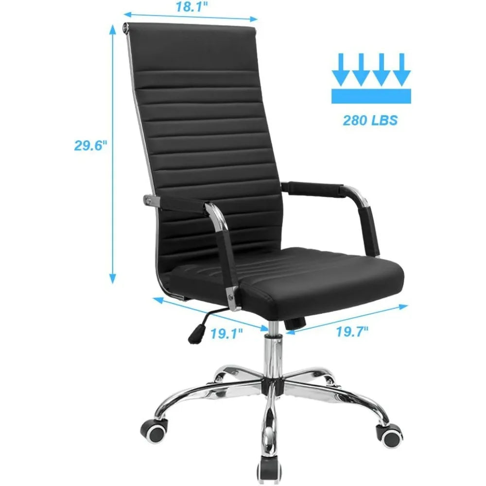 Ribbed Office Chair High Back PU Leather Executive Conference Chair