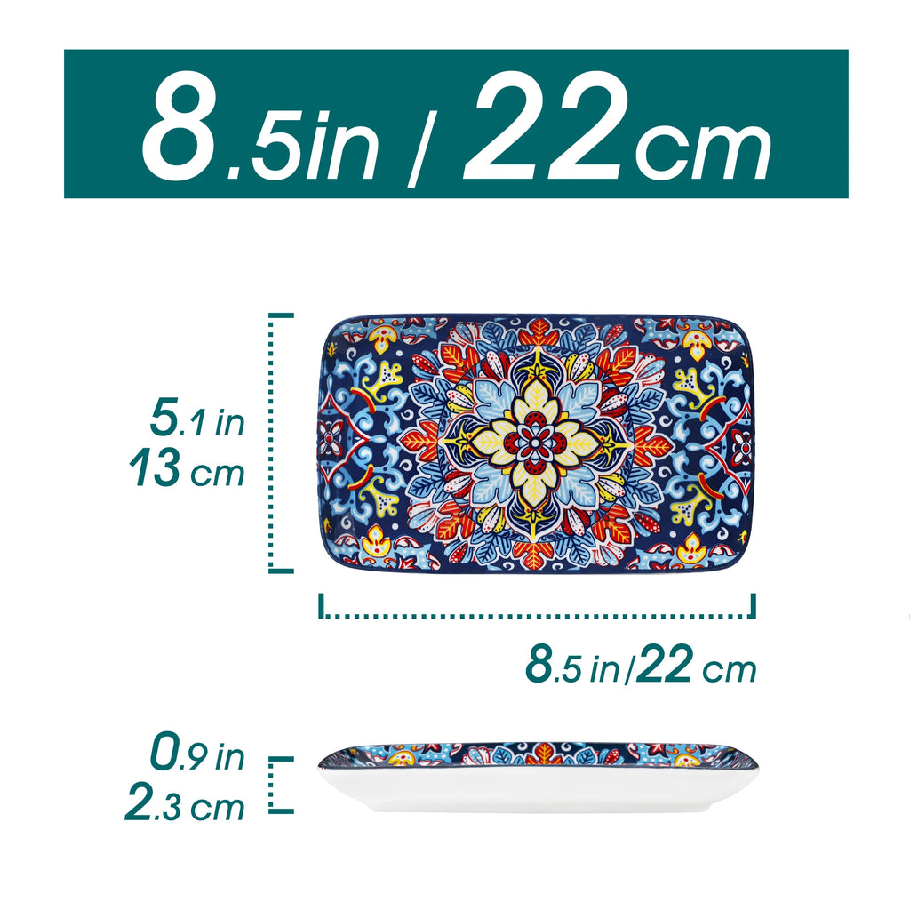 Porcelain Rectangular Serving Plates Bohemian 8.5inch Dinner Plates