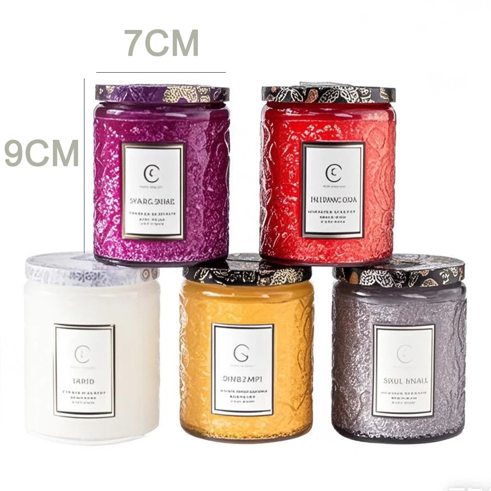 Embossed Glass Scented Candle Soy Wax Aromatherapy Candle | 5 Scents | 40 Hour Long Burn |