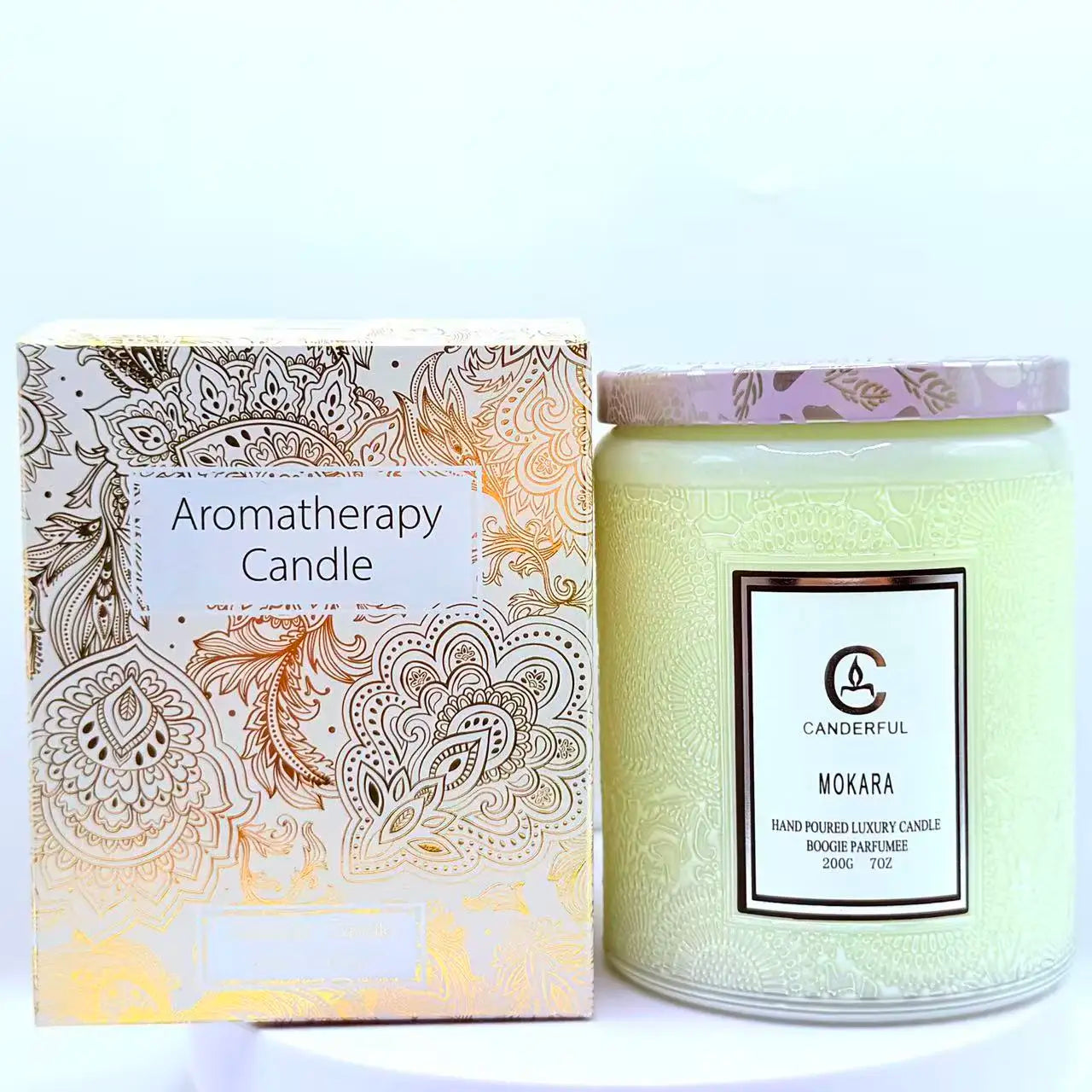 Embossed Glass Scented Candle Soy Wax Aromatherapy Candle | 5 Scents | 40 Hour Long Burn |