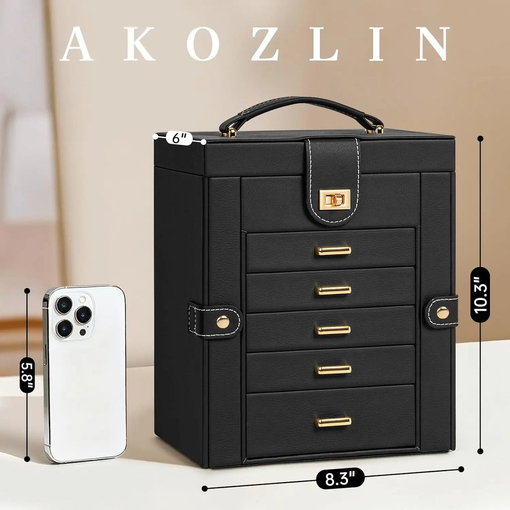 Leather Jewelry Box Organizer with Mirror for Women