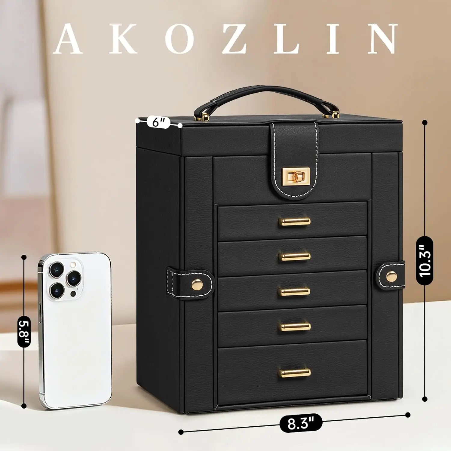 Leather Jewelry Box Organizer with Mirror for Women